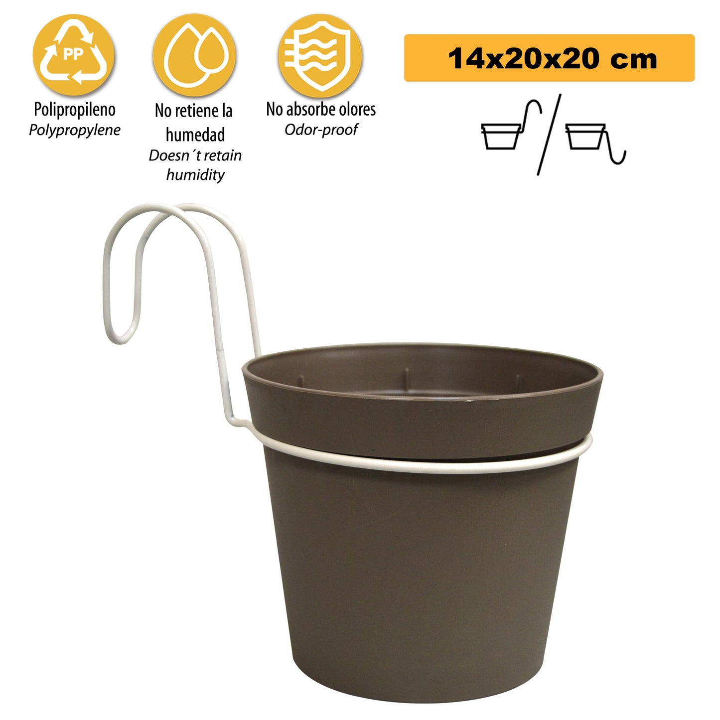 4 Macetas Cilíndricas Ø 14 Cm Con Ganchos, En Polipropileno Gris_2