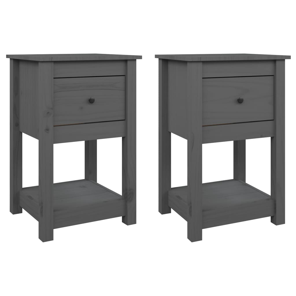 Mesitas De Noche 2 Uds Madera Maciza De Pino Gris 40x35x61,5 Cm_1