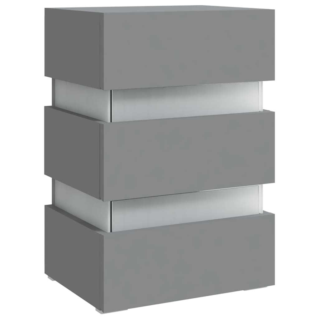 Mesita De Noche Luz Led Madera De Ingeniería Gris 45x35x67 Cm_2