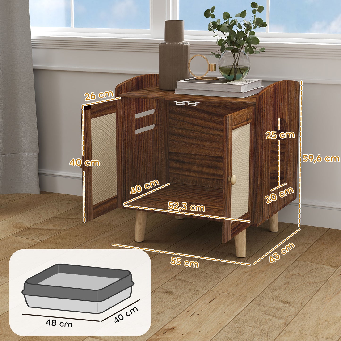 Pawhut Mueble Arenero Para Gatos Con Puertas Con Esteras De Sisal Marrón_2