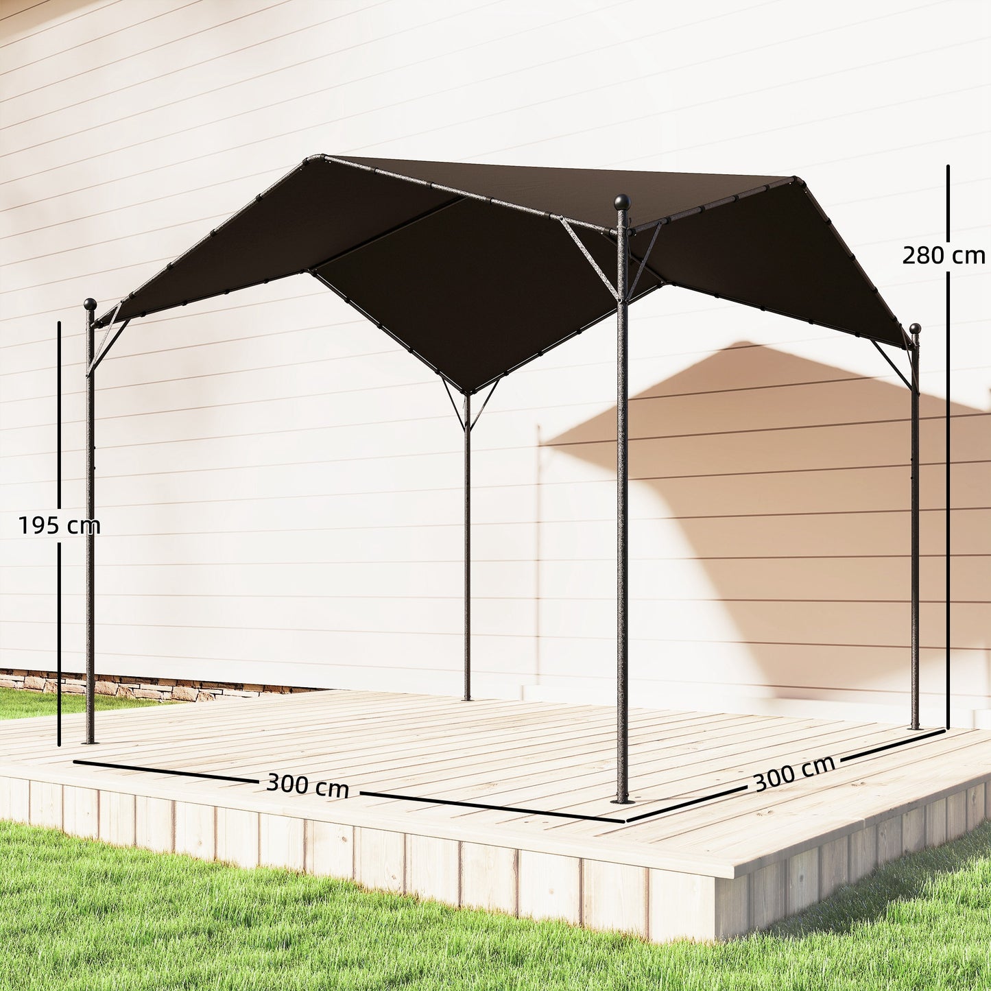 Outsunny Pérgola De Jardín 3x3 M Con Techo Inclinado Y Dosel Upf30+ Gris Oscuro_2