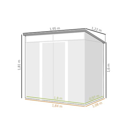 Outsunny Cobertizo De Jardín 2 M² 195x122x181,5 Cm Con Puertas Correderas Verde_2