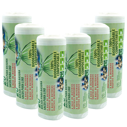 6 Rollos De 20 Bolsas De Basura Biodegradable Y Compostable 10 L_0