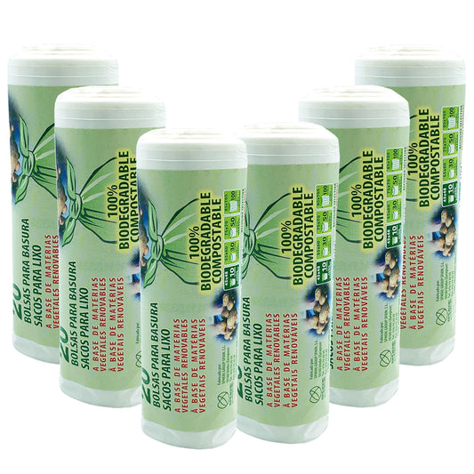 6 Rollos De 20 Bolsas De Basura Biodegradable Y Compostable 10 L_0