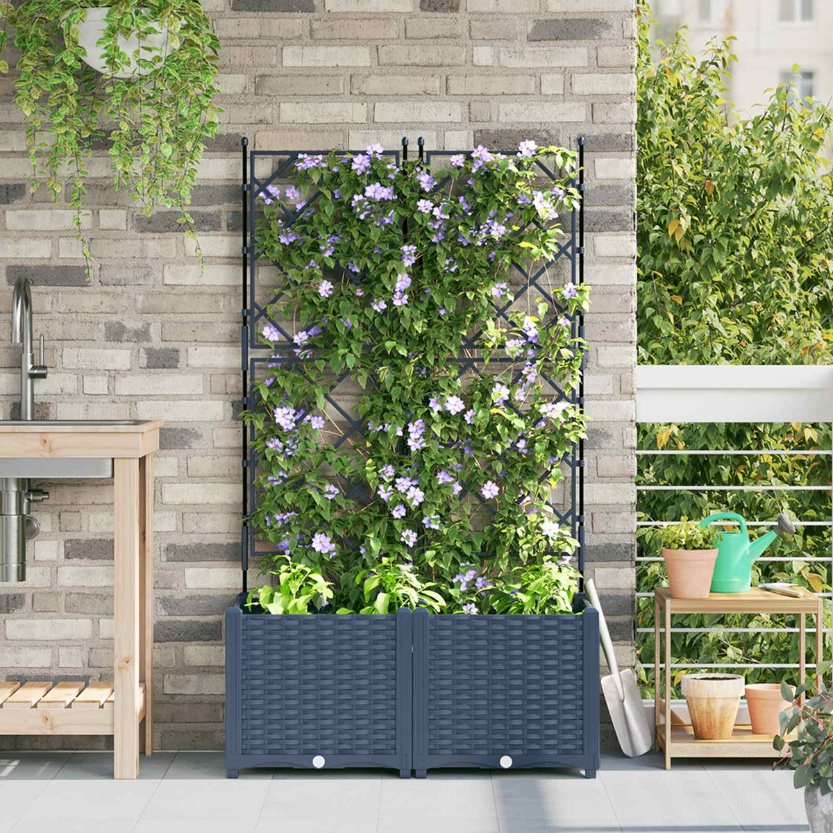 Macetero De Jardín 2 Uds. Gris 80 X 40 X 143 Cm Pp_1