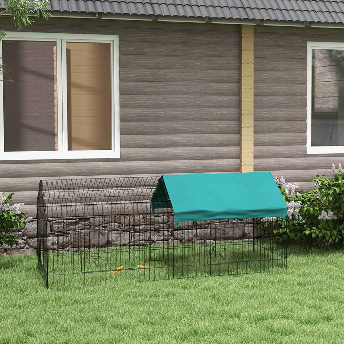 Pawhut Jaula Para Animales Pequeños De Acero Con Puertas 185x75x75 Cm Verde_1