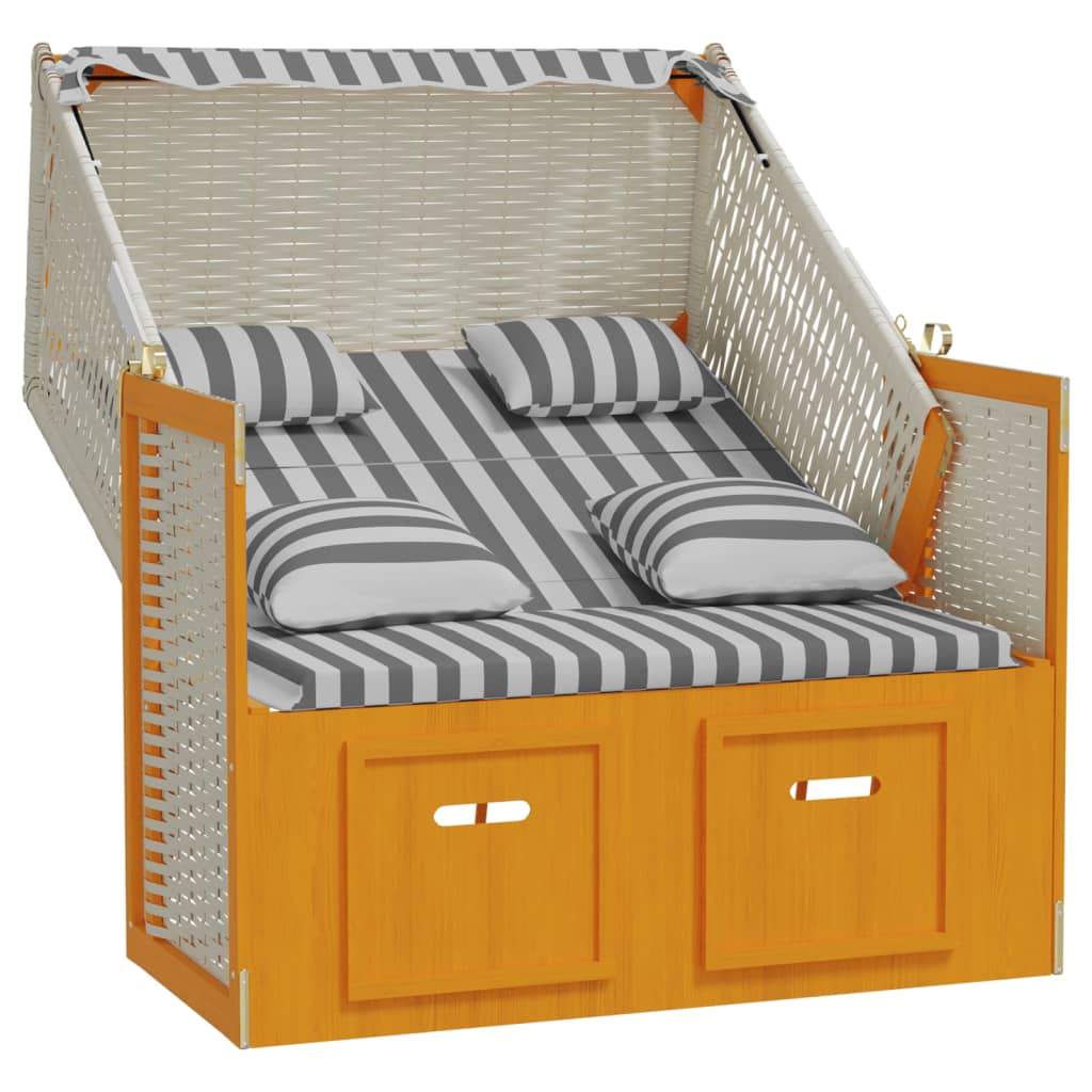 Silla Strandkorb Con Cojines Ratán Sintético Madera Blanco Gris_2