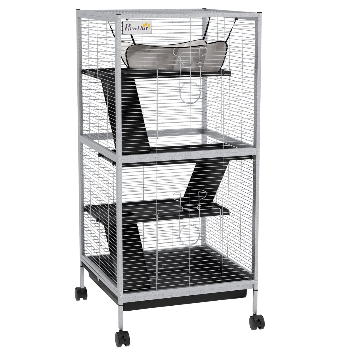 Pawhut Jaula Para Animales Pequeños De 4 Niveles Con Ruedas 52x52x113,5cm Gris_0