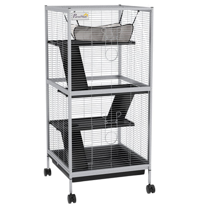 Pawhut Jaula Para Animales Pequeños De 4 Niveles Con Ruedas 52x52x113,5cm Gris_0