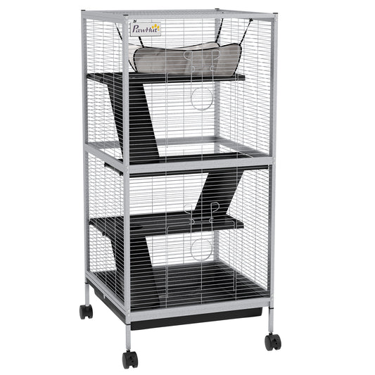 Pawhut Jaula Para Animales Pequeños De 4 Niveles Con Ruedas 52x52x113,5cm Gris_0