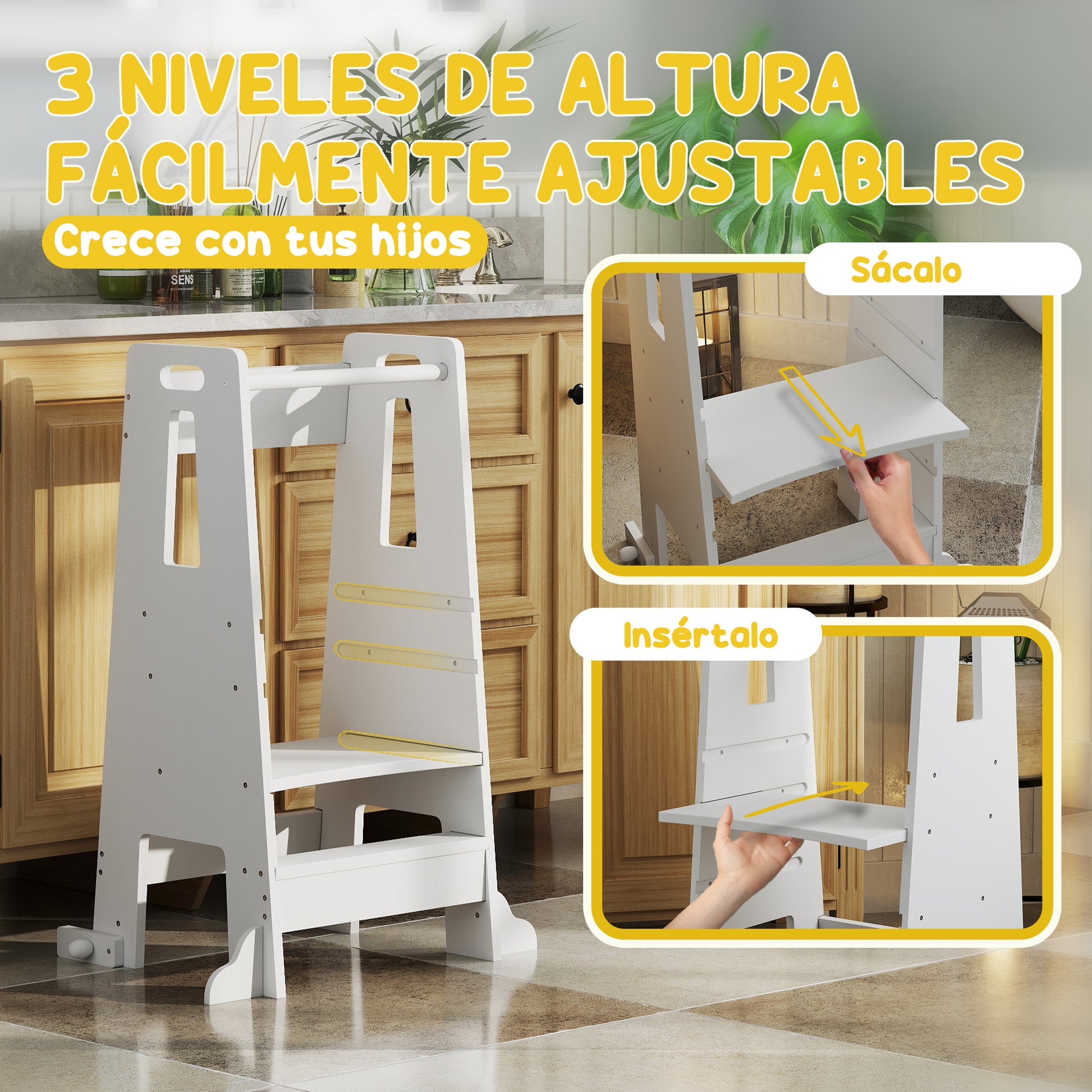 Aiyaplay Torre De Aprendizaje Con Pedal Altura Ajustable 45x47,5x91 Cm Blanco_3