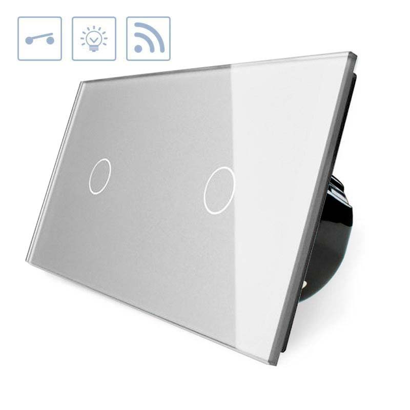 Interruptor Táctil + Remoto, 2 Botones, Frontal Gris_0