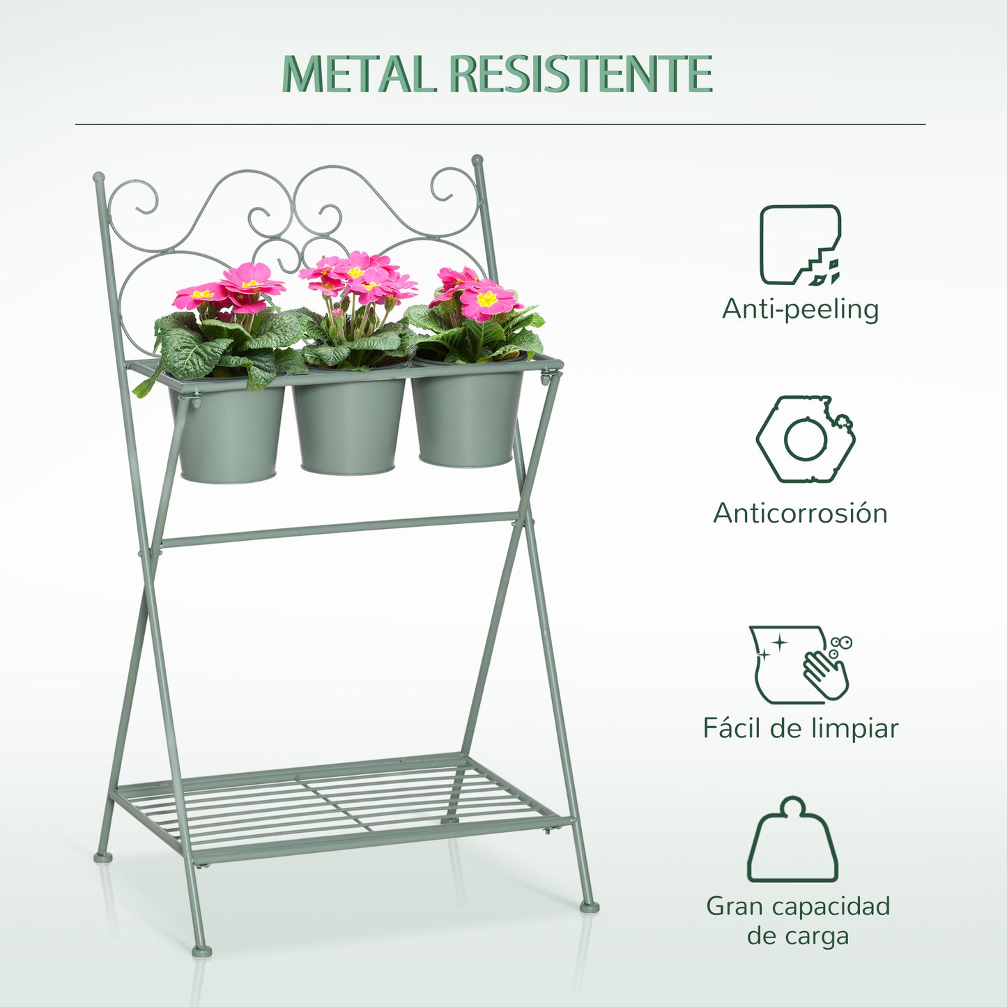 Outsunny Soporte Metal Para Plantas Plegable Con 3 Macetas Estante 47x37x78,5 Cm_5