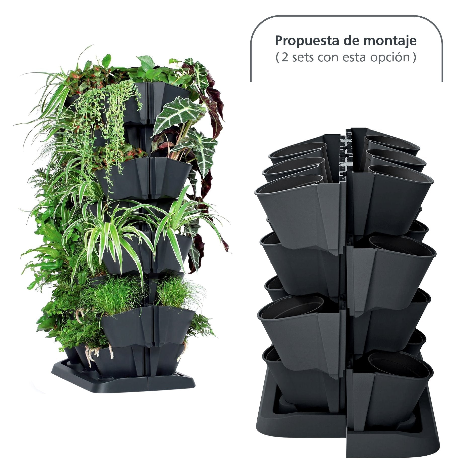 Macetero Vertical Prosperplast Cascade Garden De Plastico En Color Antracita 68,5 (largo) X 19 (ancho) X 54,6 (alto) Cm