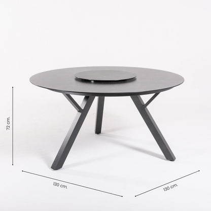 Conjunto De Mesas Y Sillas De Jardín, Redonda 135 Cm De Cristal Templado, Color Antracita + 6 Sillones De Acolchados_4
