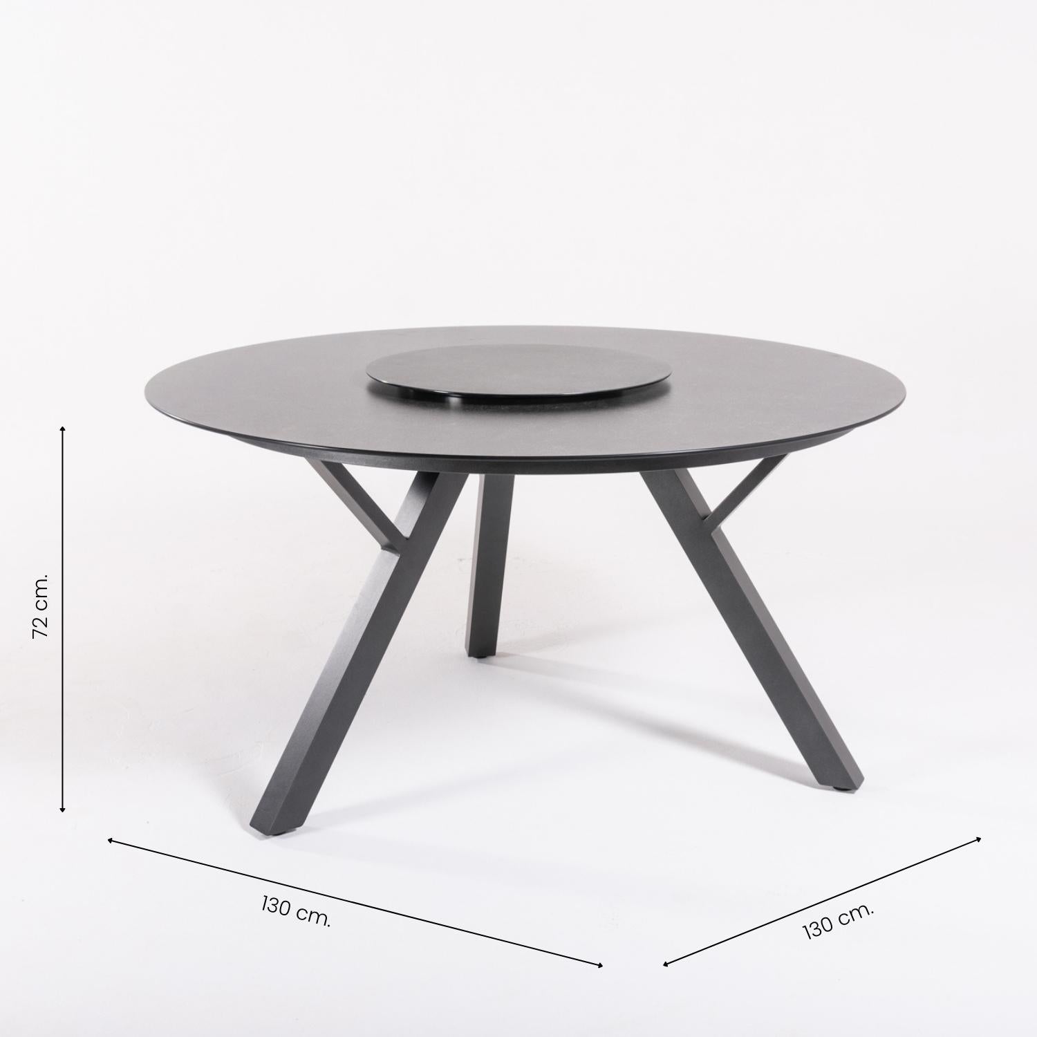 Conjunto De Mesas Y Sillas De Jardín, Redonda 135 Cm De Cristal Templado, Color Antracita + 6 Sillones De Aluminio_4