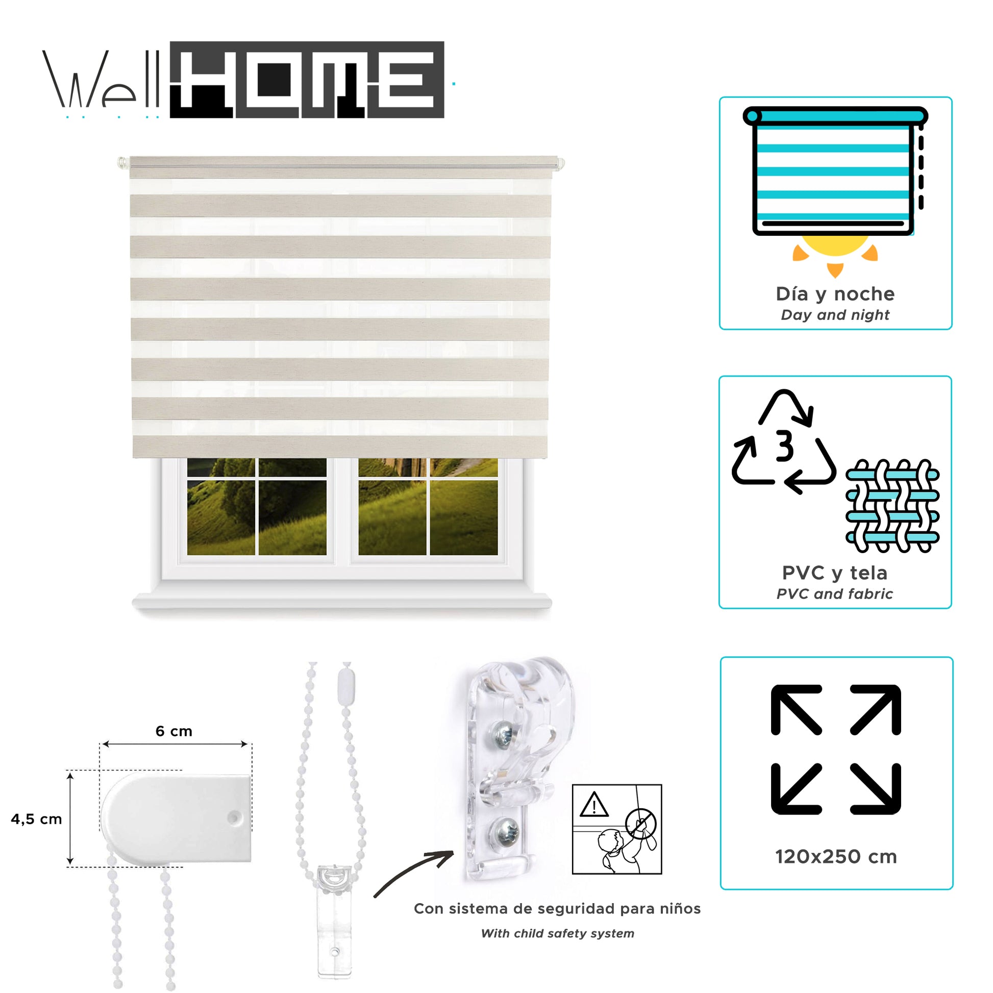 Estor Efecto Lino 120x250cm Enrollable Día/noche Wellhome_1