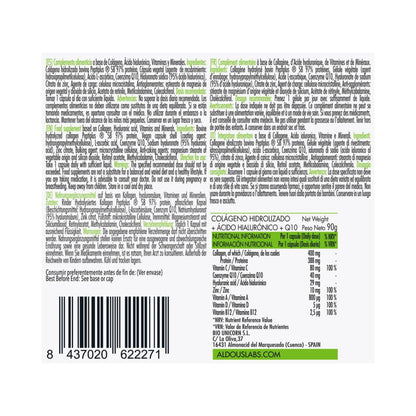 Colágeno Hidrolizado + Ácido Hialuronico + Coencima Q10 + Vitaminas + Zinc, 120 cap.  Aldous Labs
