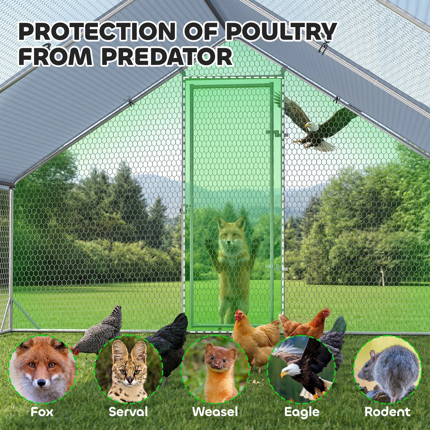 Pawhut Gallinero Para Exterior 3x4x2m Con Cubierta De Pe Y Cerradura Plata_3