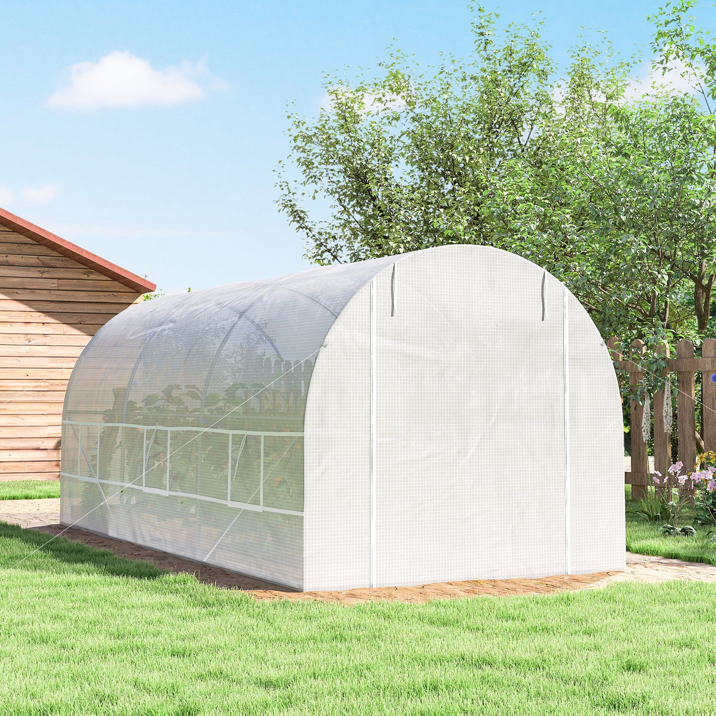 Outsunny Invernadero Túnel 445x200x200 Cm Con 6 Ventanas Cultivo Plantas Blanco_4