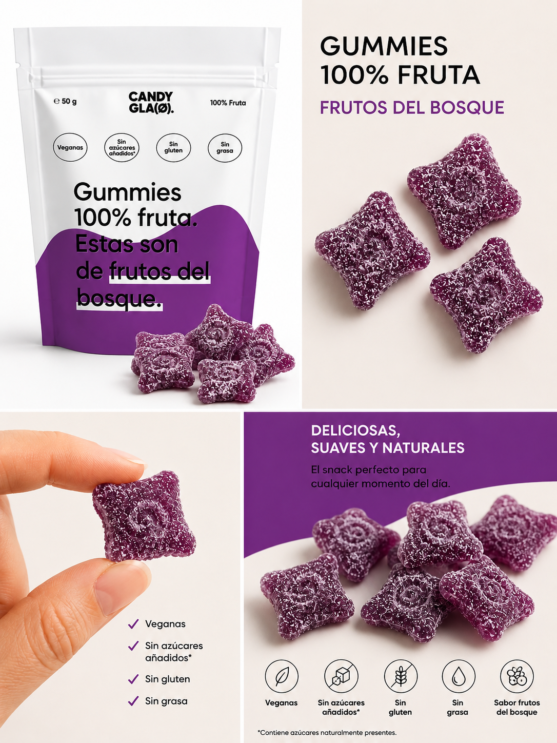 Gummies 100% Fruta Pack De 14 Frutos Del Bosque – Snack Saludable Vegano Sin Azúcares Añadidos_2