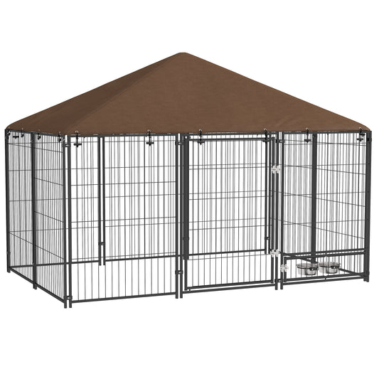 Pawhut Perrera Con Toldo Y 2 Cuencos Para Exterior 211x141x151 Cm Negro_0