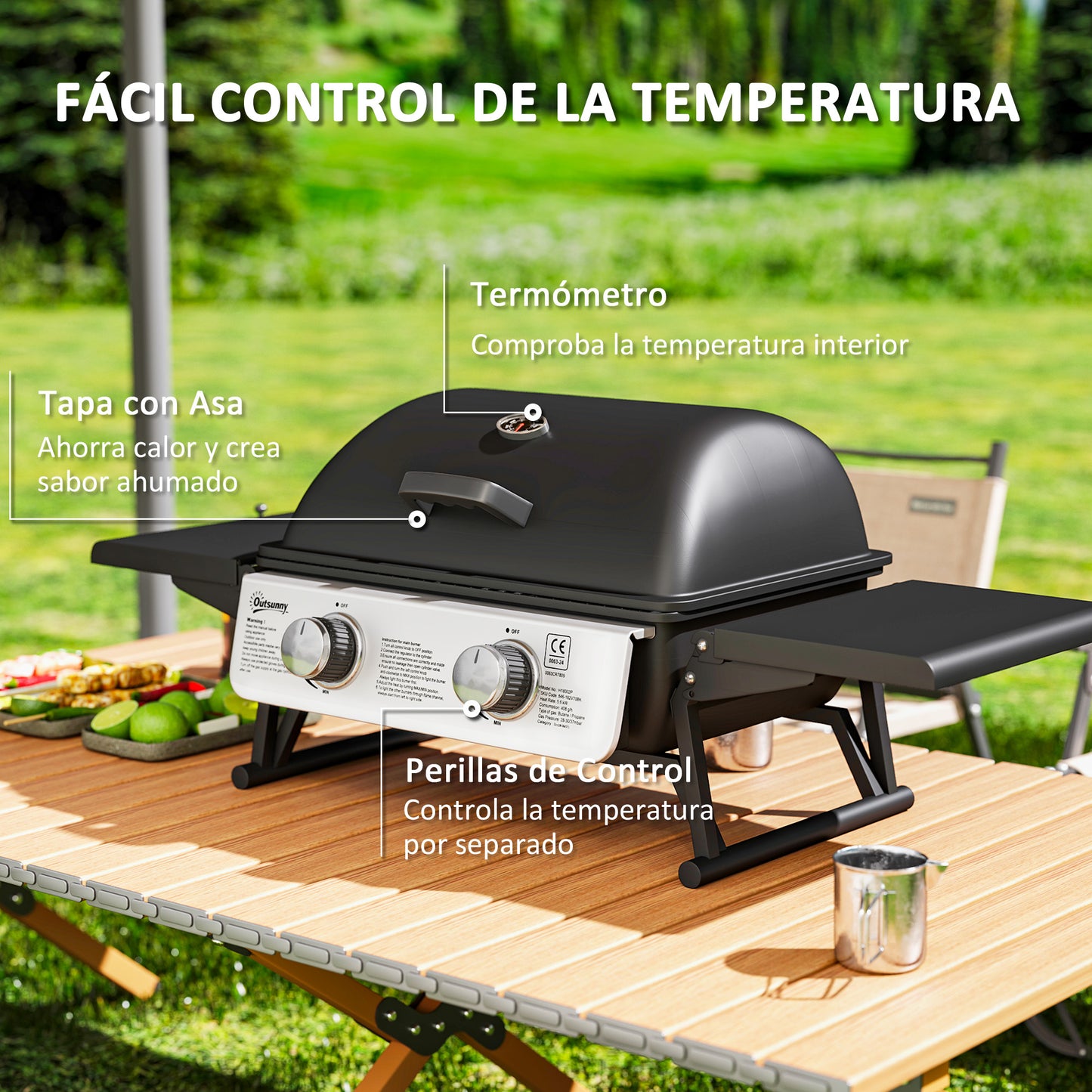 Outsunny Barbacoa De Gas Con 2 Quemadores De Acero Inoxidable 5,6 Kw Con Estantes_5