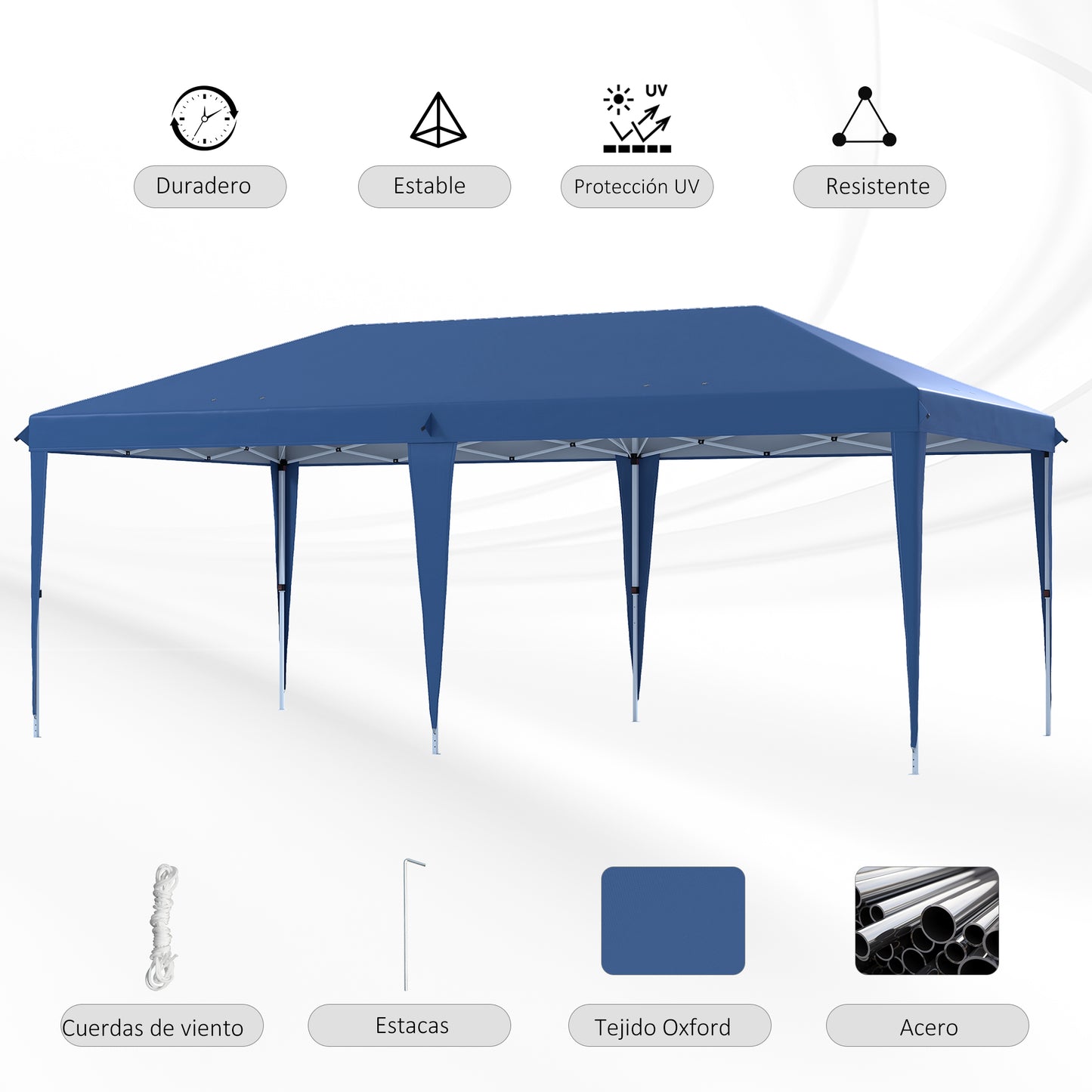 Outsunny Carpa Plegable 6x3 M Con Altura Ajustable Anti-uv Azul_5