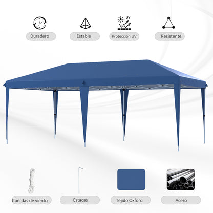 Outsunny Carpa Plegable 6x3 M Con Altura Ajustable Anti-uv Azul_5