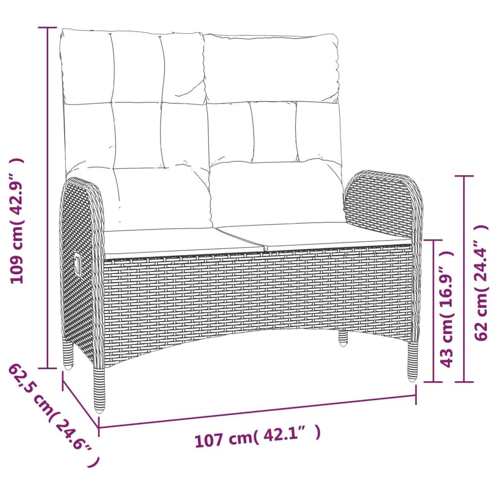 Vidaxl Banco De Jardín Reclinable Con Cojines Ratán Pe Negro 107 Cm_2