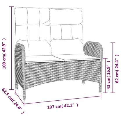 Vidaxl Banco De Jardín Reclinable Con Cojines Ratán Pe Negro 107 Cm_2