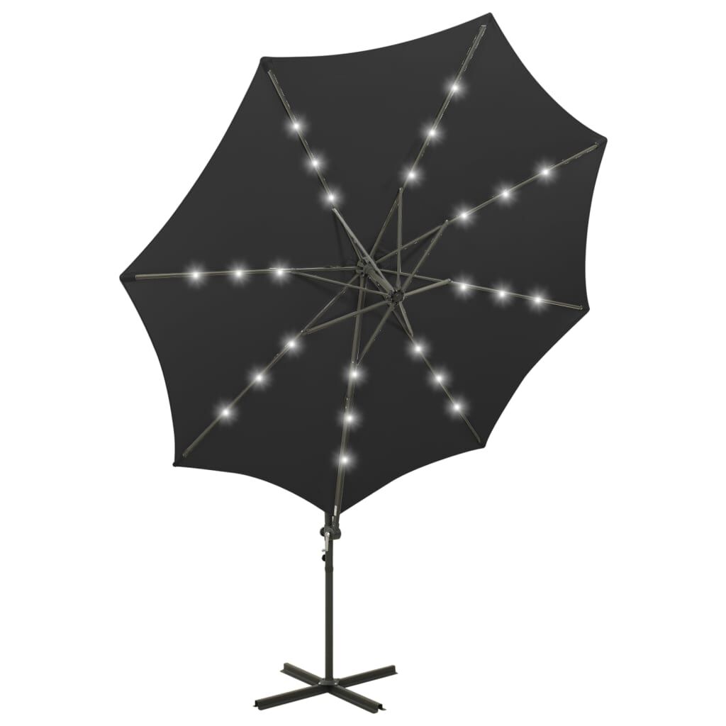 Vidaxl Sombrilla De Jardín Voladiza Con Palo Y Luces Led Negro 300 Cm_4