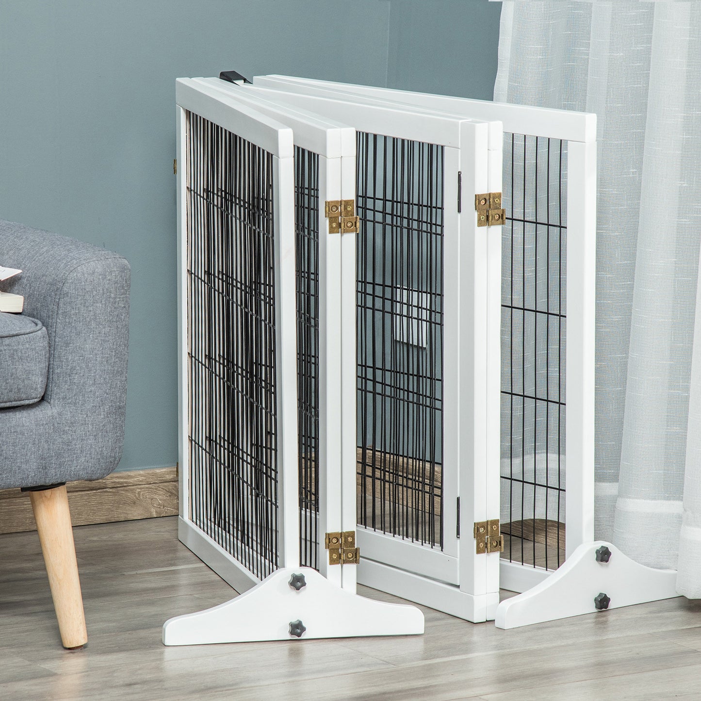 Pawhut Barrera De Seguridad Para Perros Plegable De Madera Con Soporte De Pie_3