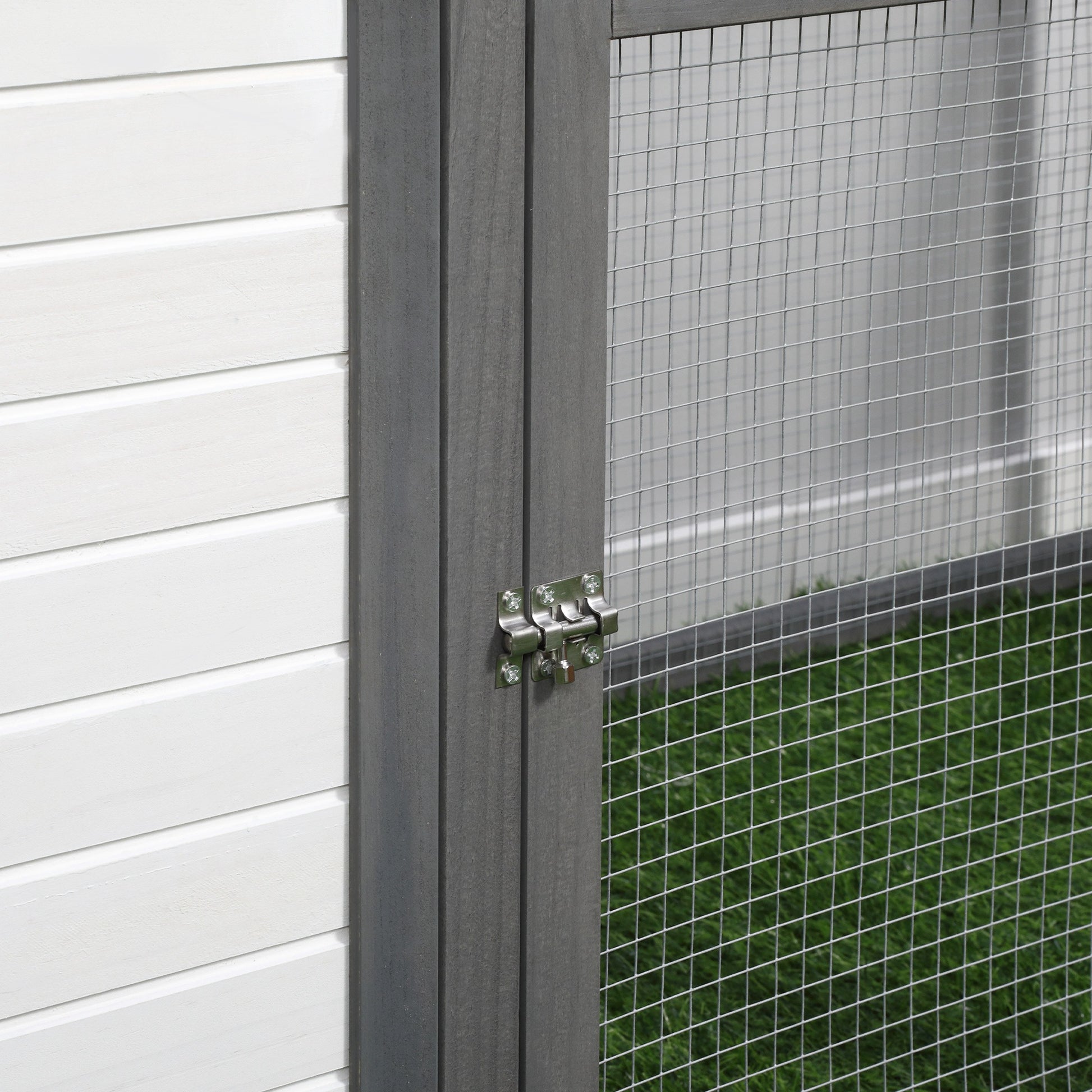 Pawhut Gallinero De Madera Con Caja Nido Espacio Para Correr 196x76x97cm Gris_4