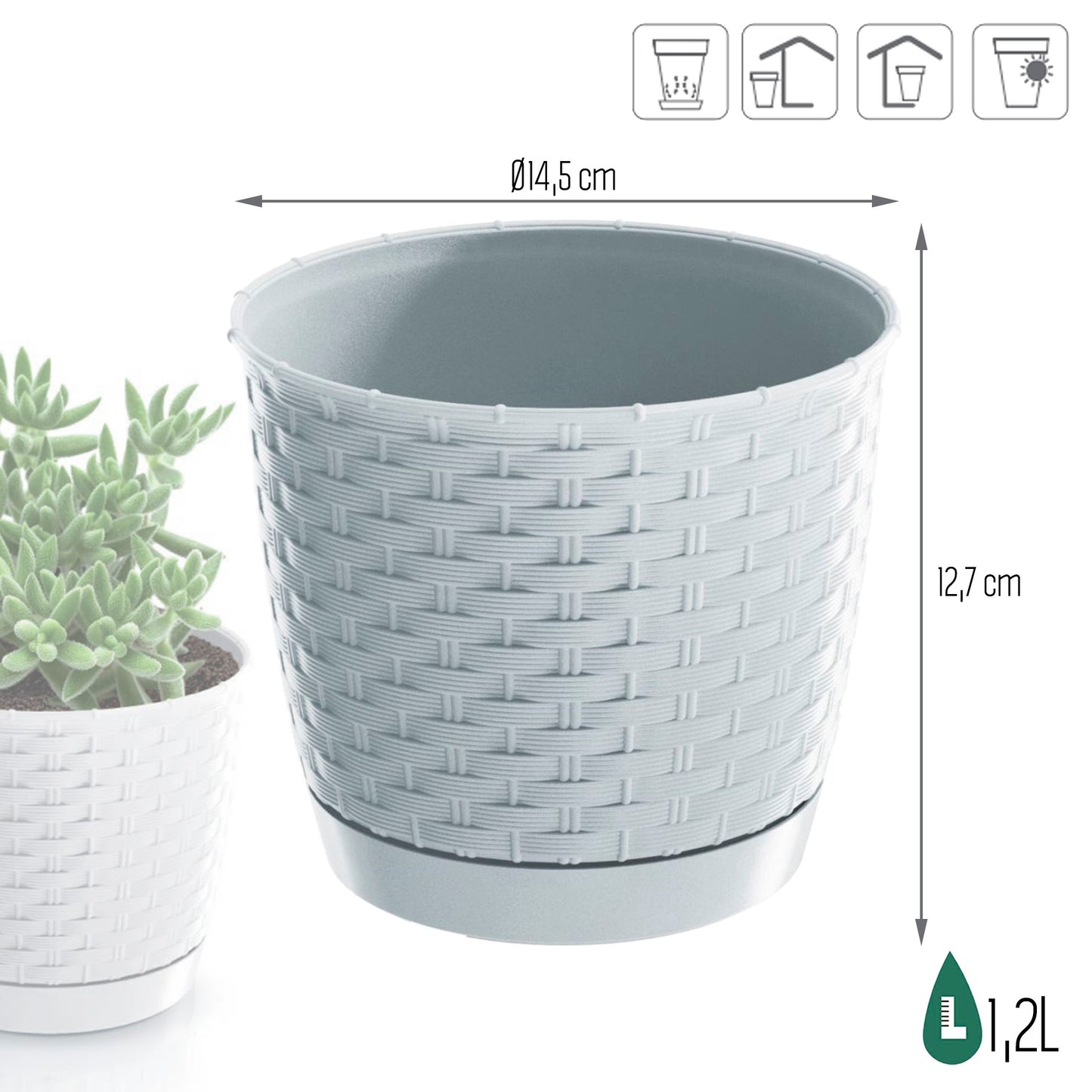 Maceta Ratolla Round 1,2l., Dimensiones (mm) 145x145x127, Color Blanco_2