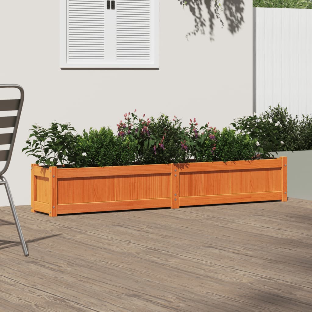 Jardinera Exterior Madera Maciza Pino Marrón Cera 180x31x31 Cm_2