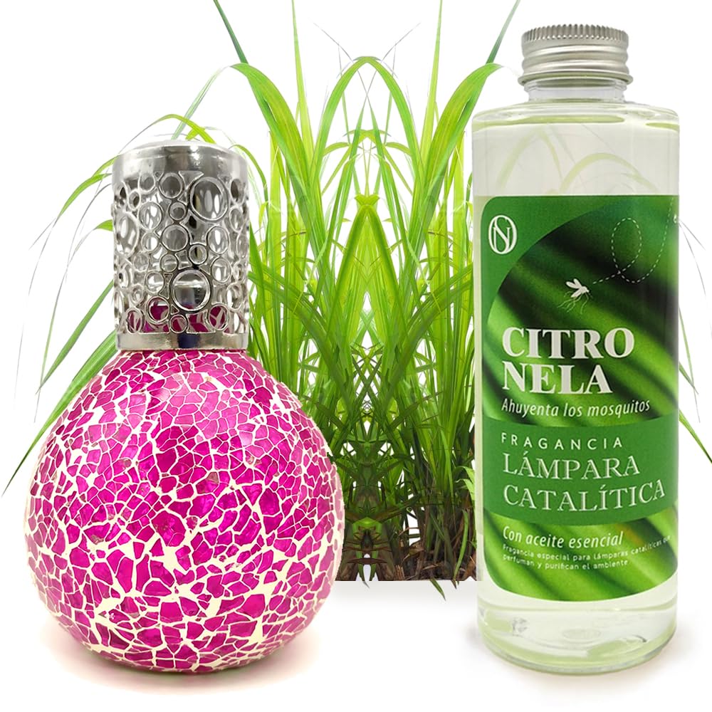 Lámpara Catalítica Mosaico Fucsia + Fragancia Citronela 200 Ml - Elimina Malos Olores, Impurezas Y Perfuma_0
