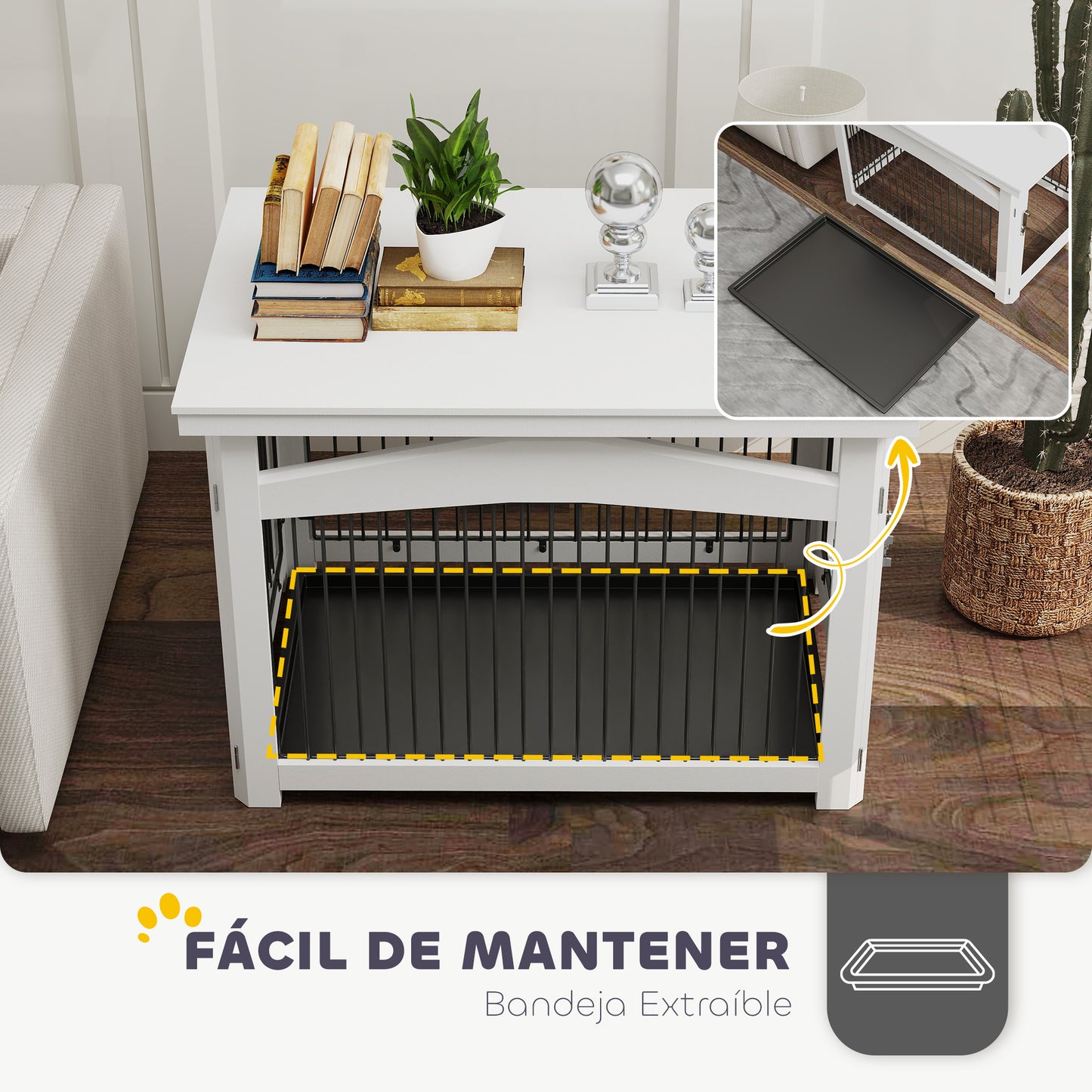 Pawhut Jaula Para Perros Medianos 3 En 1 Con Tapa Superior Desmontable Blanco_5