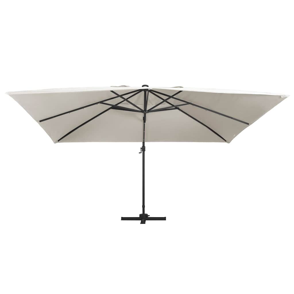 Vidaxl Sombrilla Voladiza Luces Led Y Poste Aluminio Arena 4x3 M_1