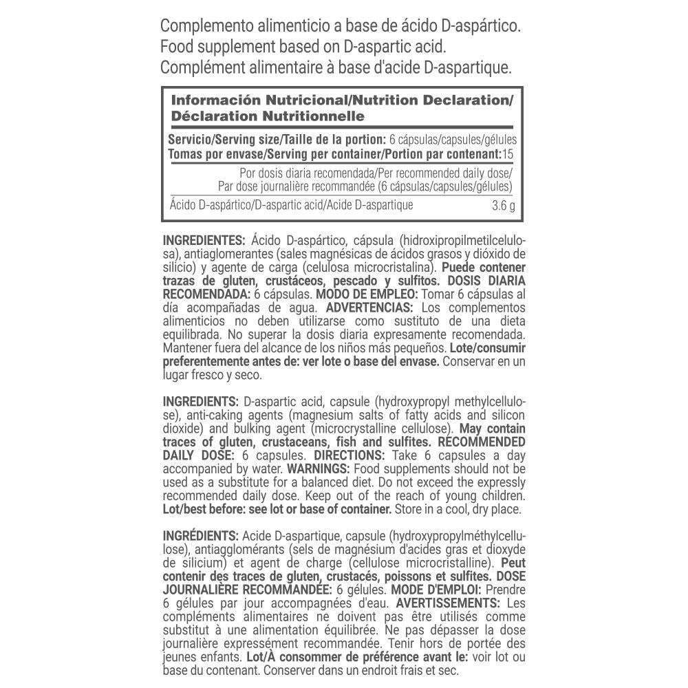 Daa (ácido Aspártico) 3.6g - 90 Cápsulas Vegetales - Aumenta La Producción Hormonal - Masmusculo_4