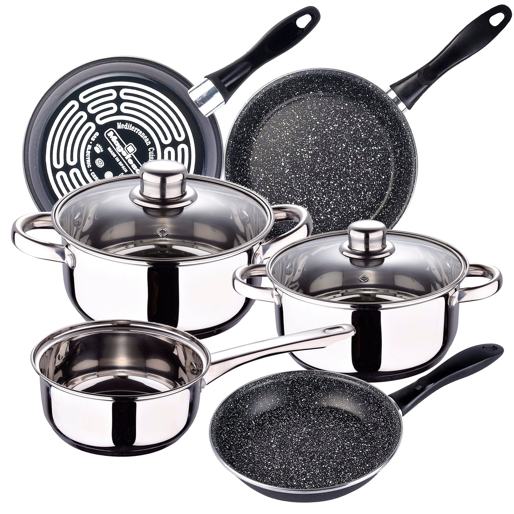 Bateria De Cocina 5 Piezas San Ignacio Cassel De Acero Inoxidable Con Juego De Sartenes (18/20/24 Cm) Magefesa K2 Gransasso En Acero Esmaltado_0