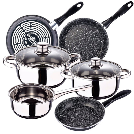 Bateria De Cocina 5 Piezas San Ignacio Cassel De Acero Inoxidable Con Juego De Sartenes (18/20/24 Cm) Magefesa K2 Gransasso En Acero Esmaltado_0