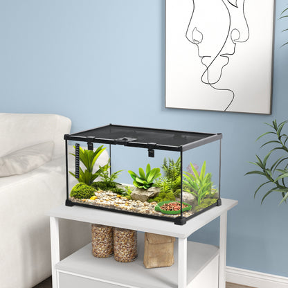 Pawhut Terrario De Reptiles De Vidrio Templado Con Termómetro 50x30x25 Cm Negro_1