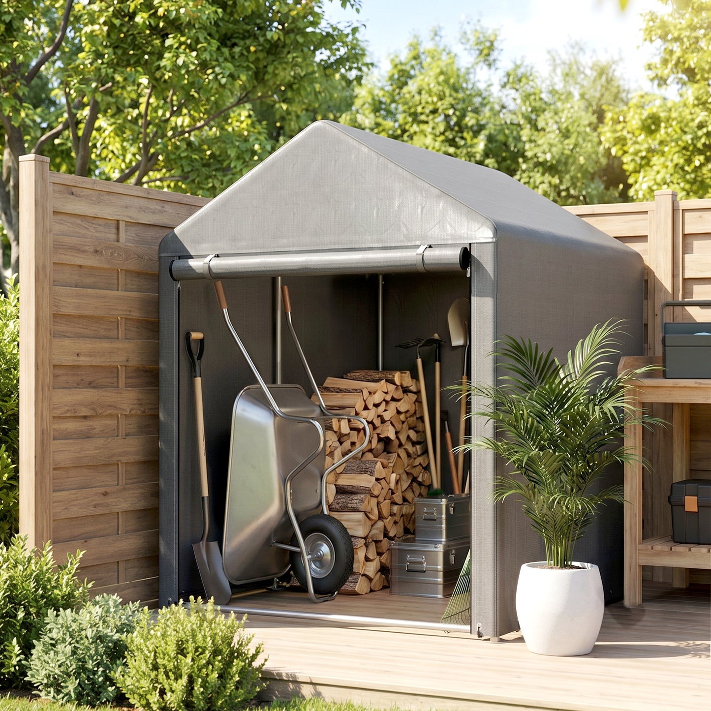 Outsunny Carpa De Jardín Para Herramientas Bicicletas Motos 1,2x1,8x1,65 M Gris_4