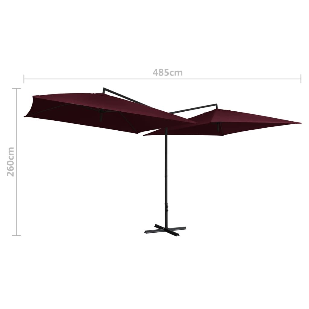Vidaxl Sombrilla Doble Con Palo De Acero Rojo Burdeos 250x250 Cm_2