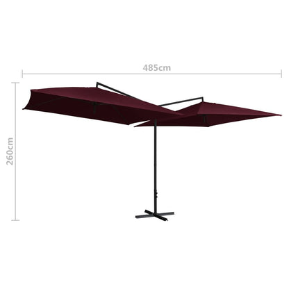 Vidaxl Sombrilla Doble Con Palo De Acero Rojo Burdeos 250x250 Cm_2
