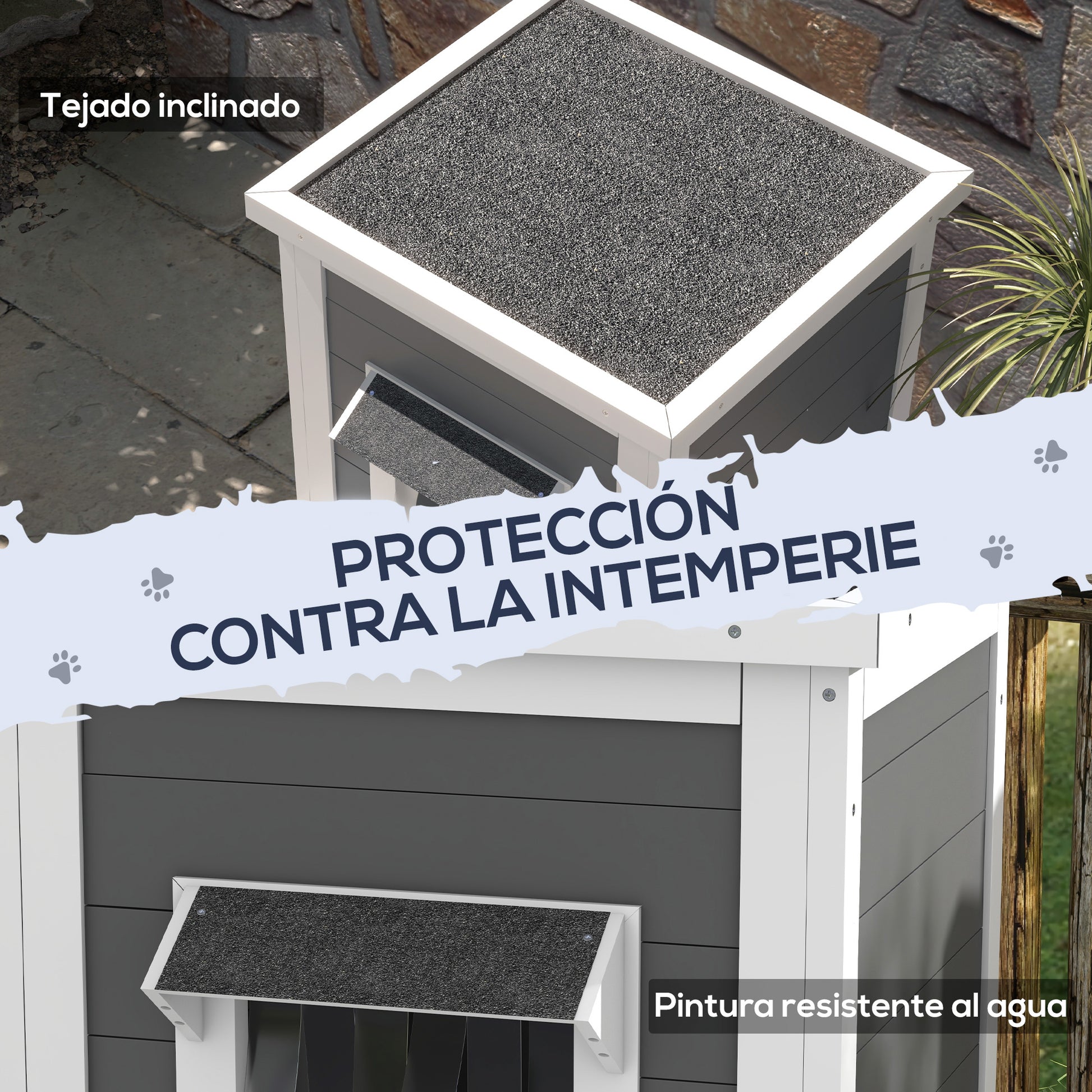 Pawhut Caseta Para Gatos De Madera 60x60x81,5 Cm Casa Para Gatos De 2 Niveles_5