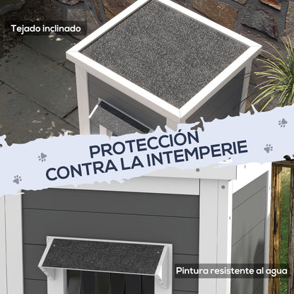 Pawhut Caseta Para Gatos De Madera 60x60x81,5 Cm Casa Para Gatos De 2 Niveles_5
