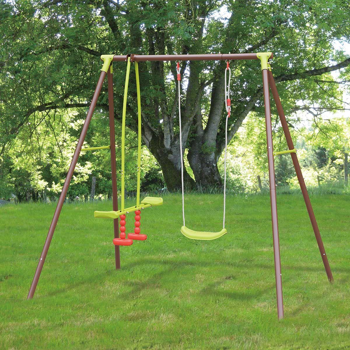 Columpio y balancín de acero marrón y verde Malo Soulet