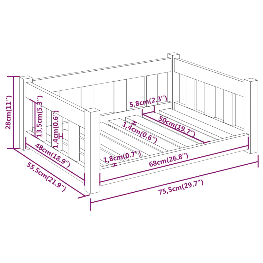 Vidaxl Cama Para Perros Madera Maciza De Pino Blanca 75,5x55,5x28 Cm_2